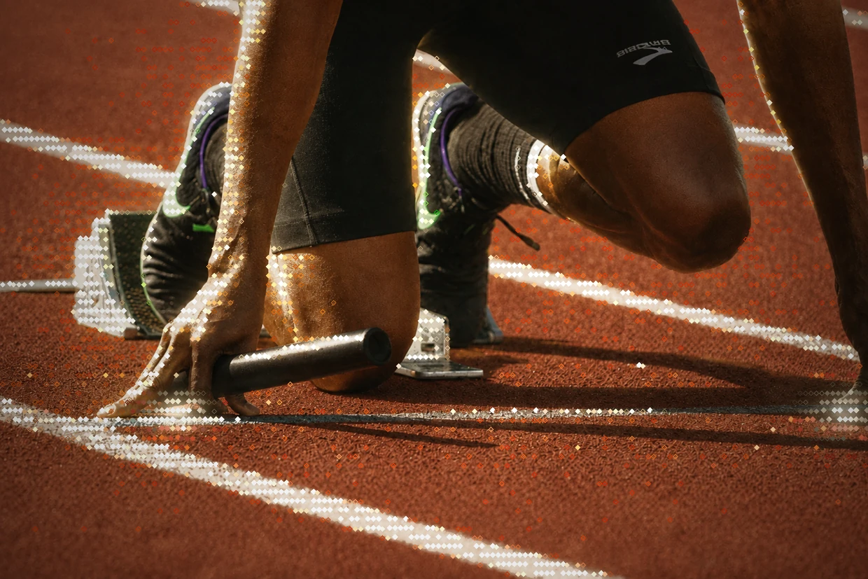 A sprinter starting from the blocks
